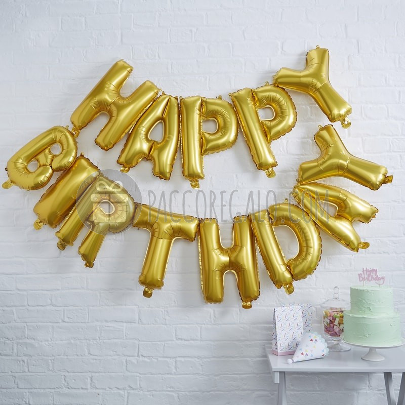 Ghirlanda di palloncini HAPPY BIRTHDAY oro foil Mylar (13 lettere)