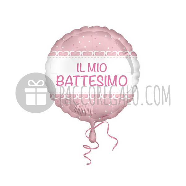 Palloncino tondo in foil IL MIO BATTESIMO rosa (ø cm 45)
