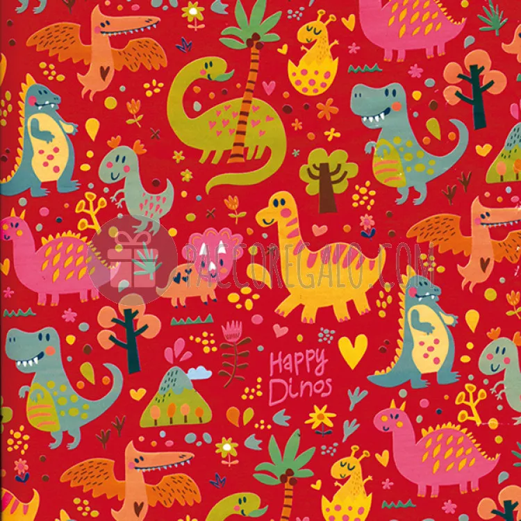 Foglio di carta regalo BIG cm 100x140: Happy Dinos Red