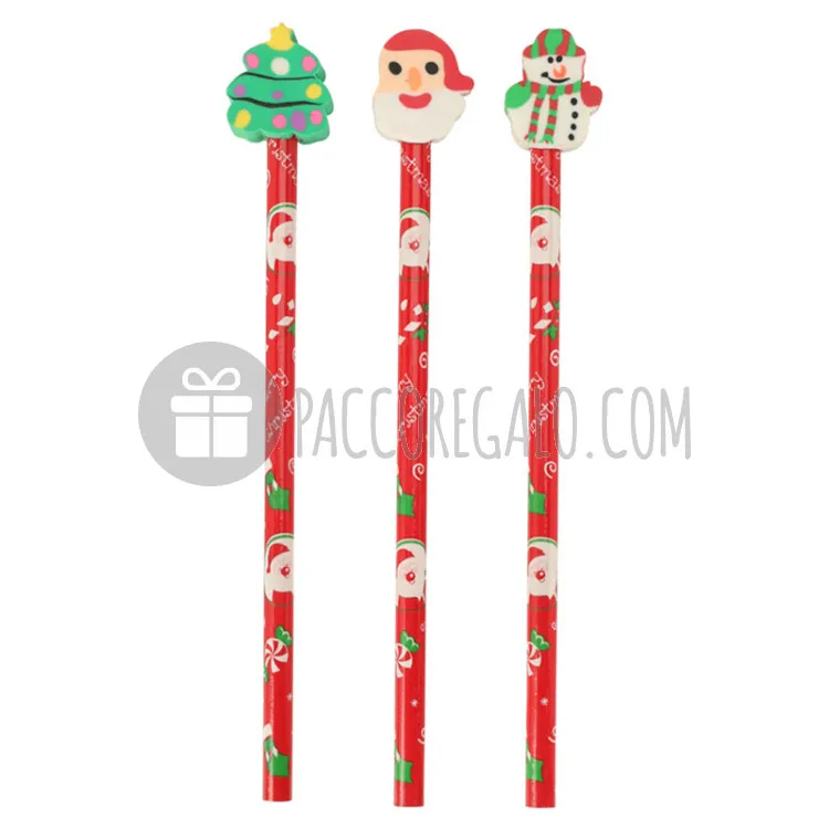 Set matite natalizie con gommina "Albero, Babbo, Pupazzo" (3 pz)