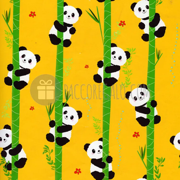 Foglio di carta regalo BIG cm 100x140: Panda fondo giallo