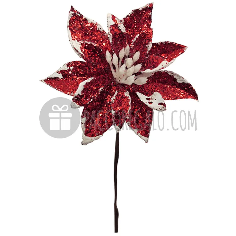 Pick Stella di Natale XL - Glitter Rosso con dettagli bianchi 