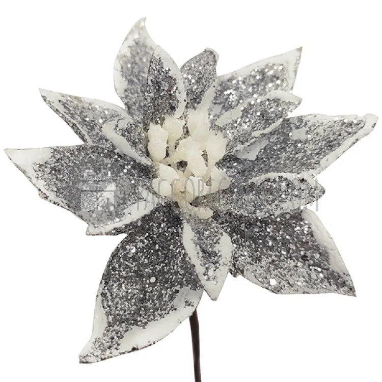 Pick Stella di Natale XL - Glitter ARGENTO con dettagli bianchi