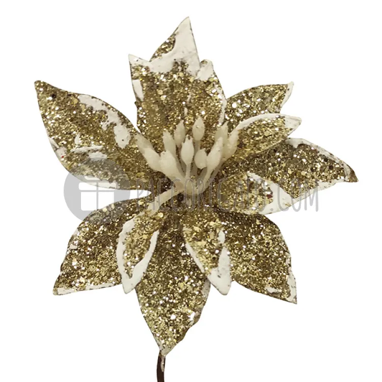 Pick Stella di Natale XL - Glitter ORO con dettagli bianchi (cm 8)