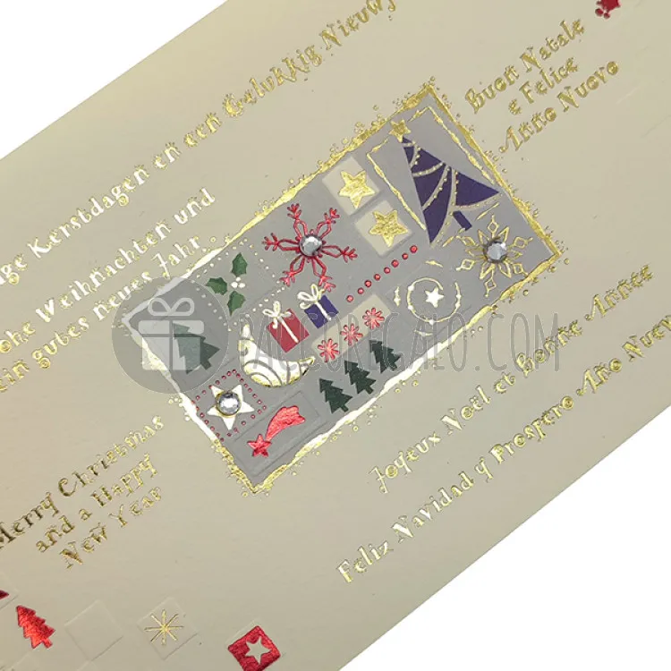 Biglietto di auguri "Luna fondo beige" con stampa a caldo e strass (cm 20x10)