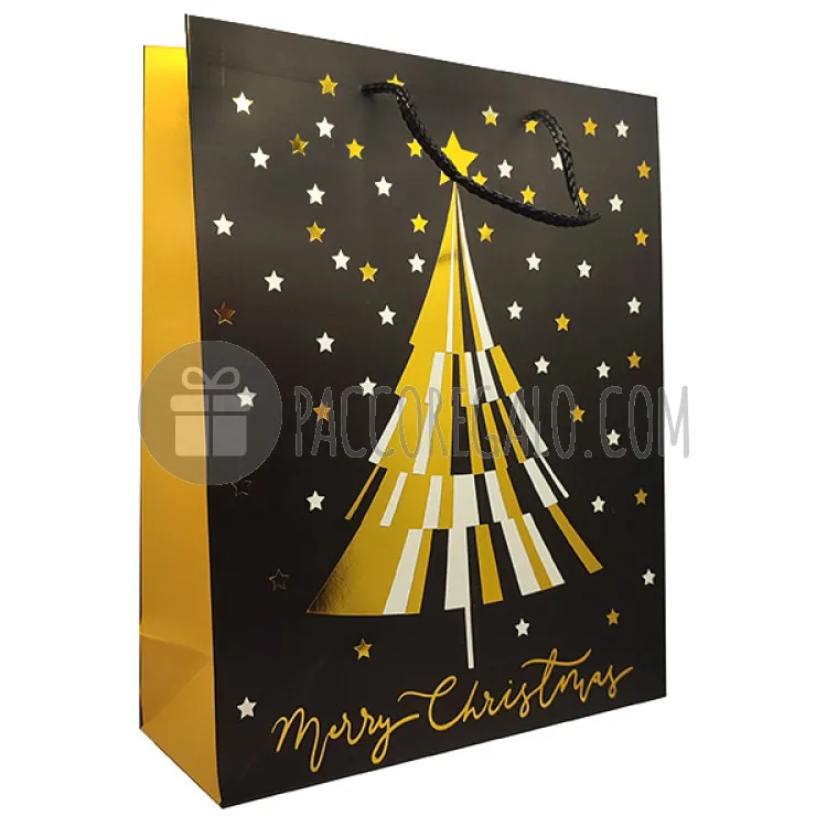 Shopper  Black & Gold "Albero di Natale" con stampa gold foil (cm 32 x 26)
