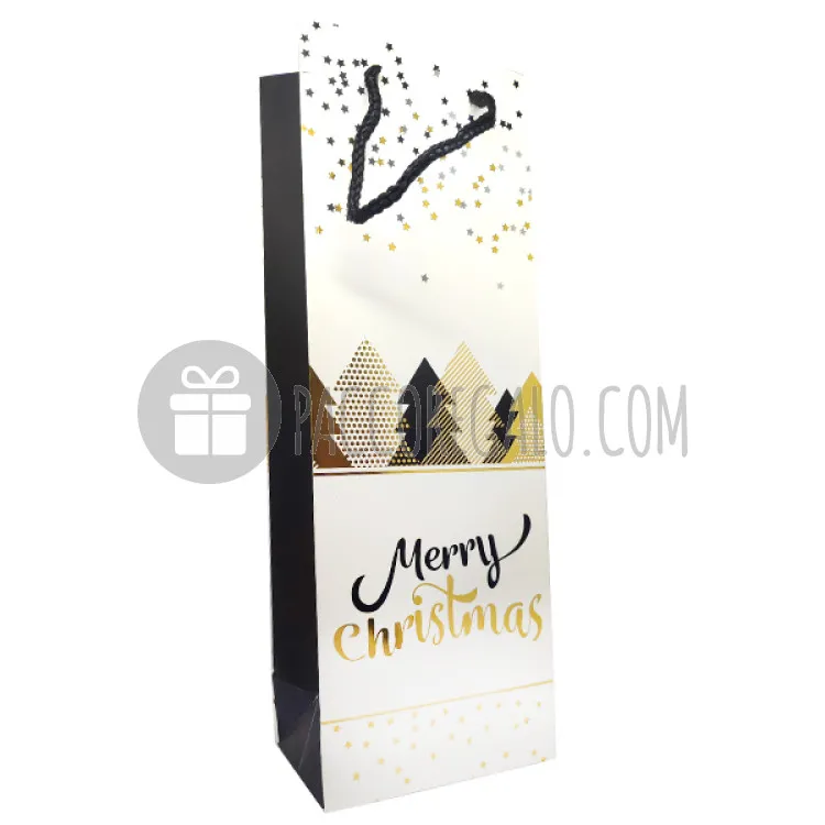Shopper Portabottiglia Black & Gold "Merry Christmas" con stampa gold foil 