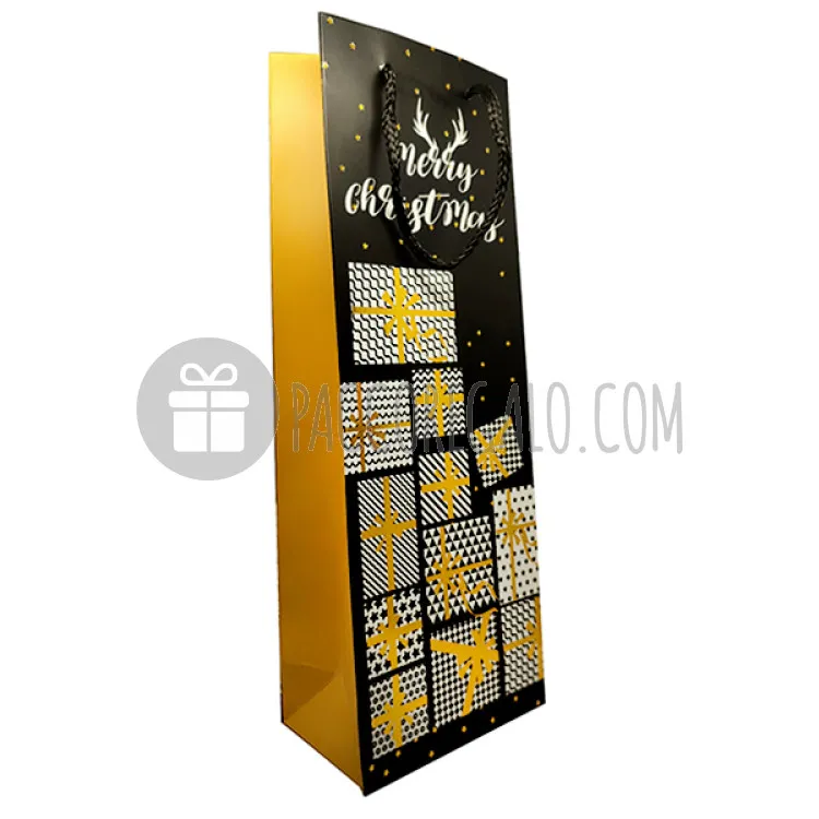 Shopper Portabottiglia Black & Gold "Regali" con stampa gold foil 