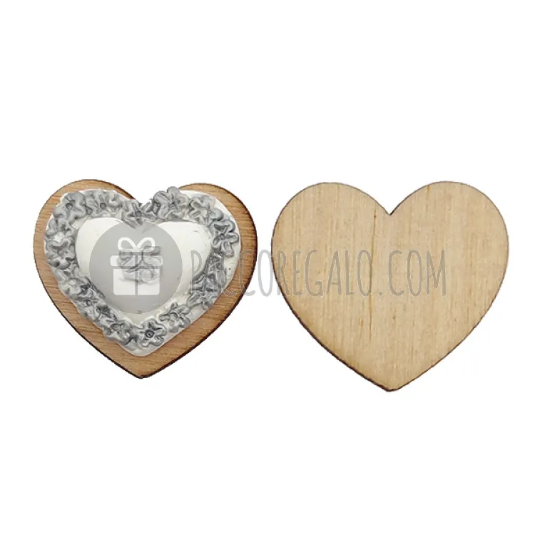 Decorazione "25 argento" cuore in gesso e legno (12pz)