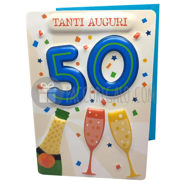 Biglietto augurale 3D "Compleanno 50 Azzurro"