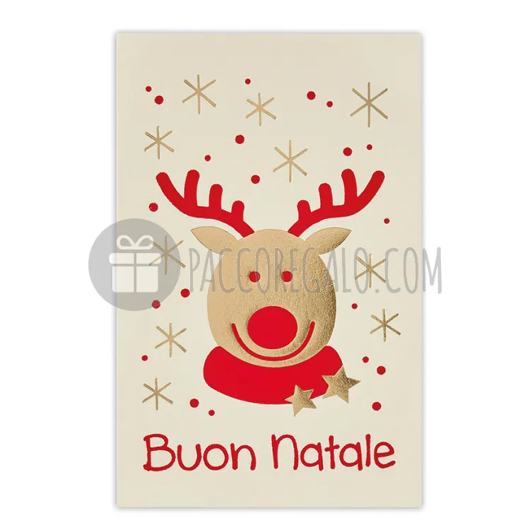 Biglietto augurale natalizio doppio con busta "Rudolph" avorio (cm 9 x 14 FR9)