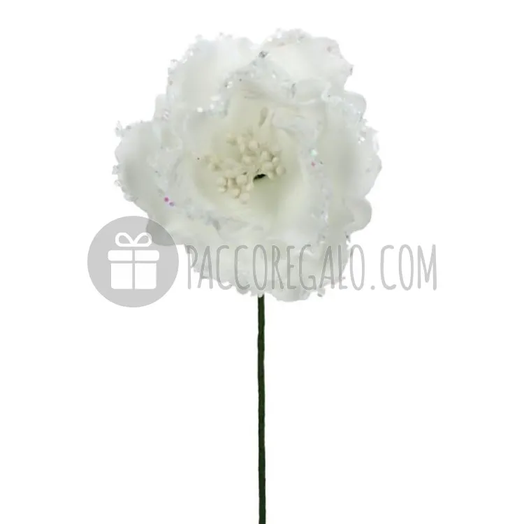 Decoro Pick "Rosa bianca con bordo glitter bianco" polyfoam Small