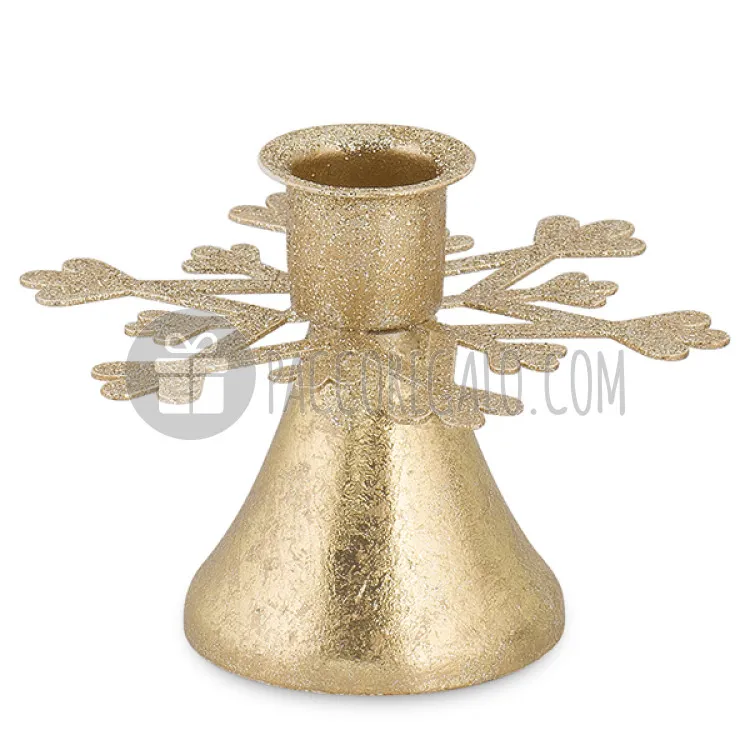 Porta candela in metallo oro glitter "Fiocco di neve" (cm 3,5)