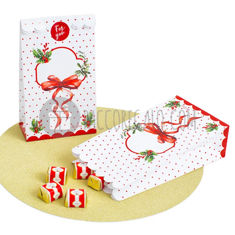 Kit regalo sacchetti "Merry Christmas rosso" con chiudipacco - cm 12 x 6 x 21 (6pz)