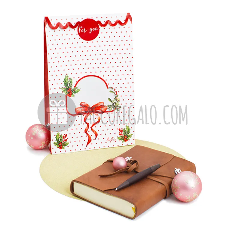 Kit regalo sacchetti "Merry Christmas ROSSO" con chiudipacco - cm 20+8x30 (2pz)