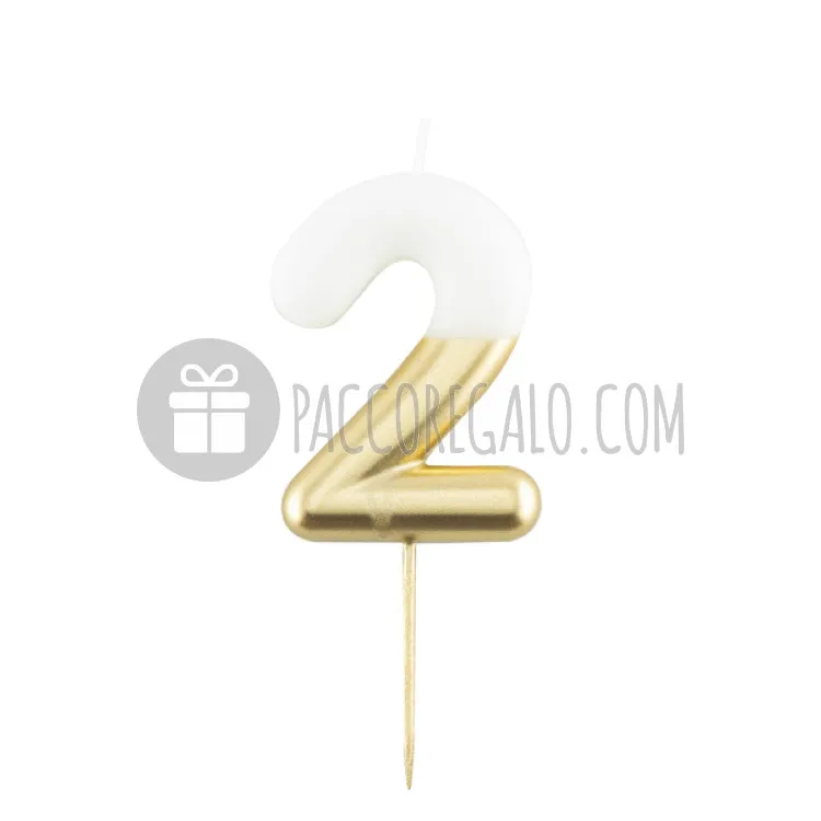 Candelina numerale Bicolore oro e bianco - N 2 (cm 10,5)