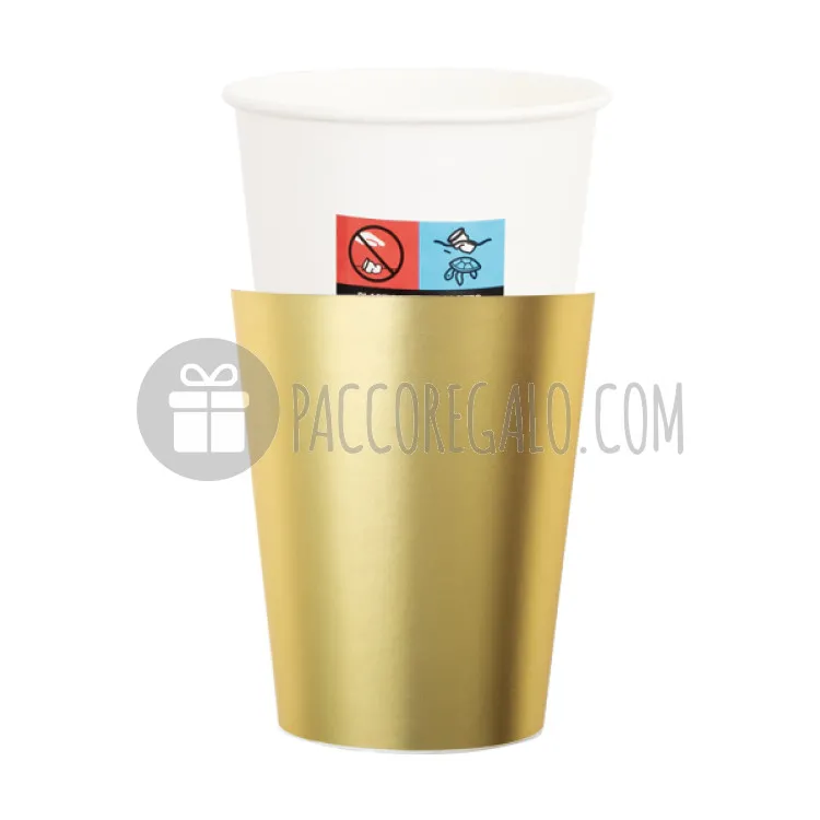 Bicchieri in carta con cover Oro satinato - 8 pz (250 Cc)