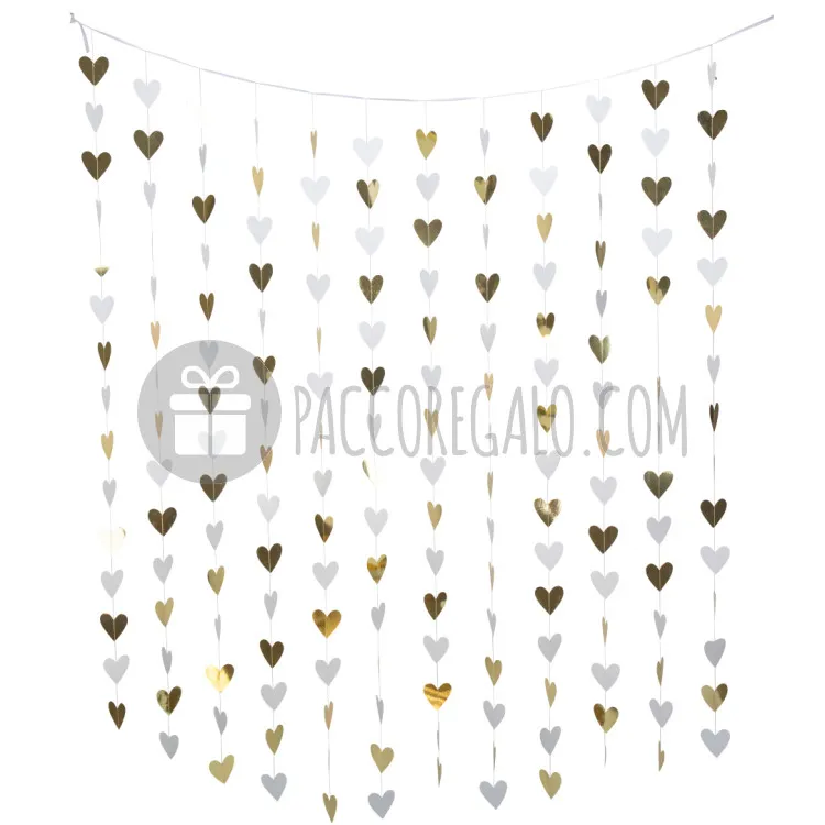 Backdrop tenda di cuori in carta bianchi e oro (mt 2)