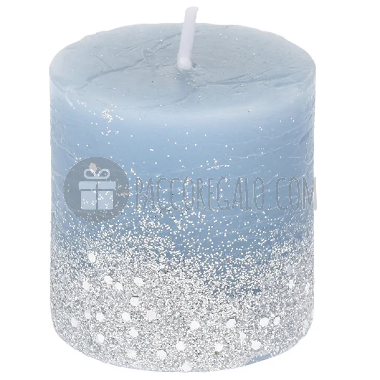 Candela "cero" azzurro con base glitterata argento (ø 8 cm)