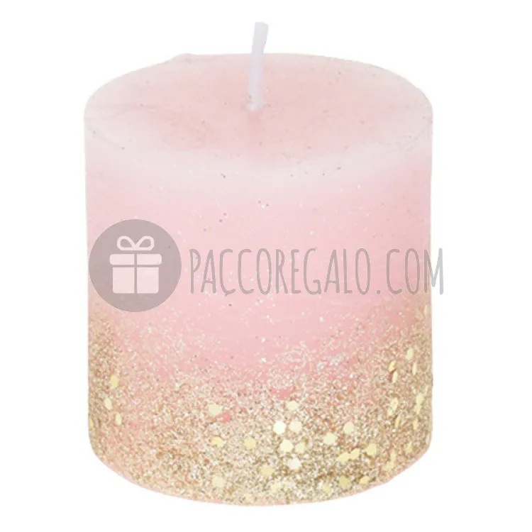 Candela "cero" rosa con base glitterata oro (ø 8 cm)