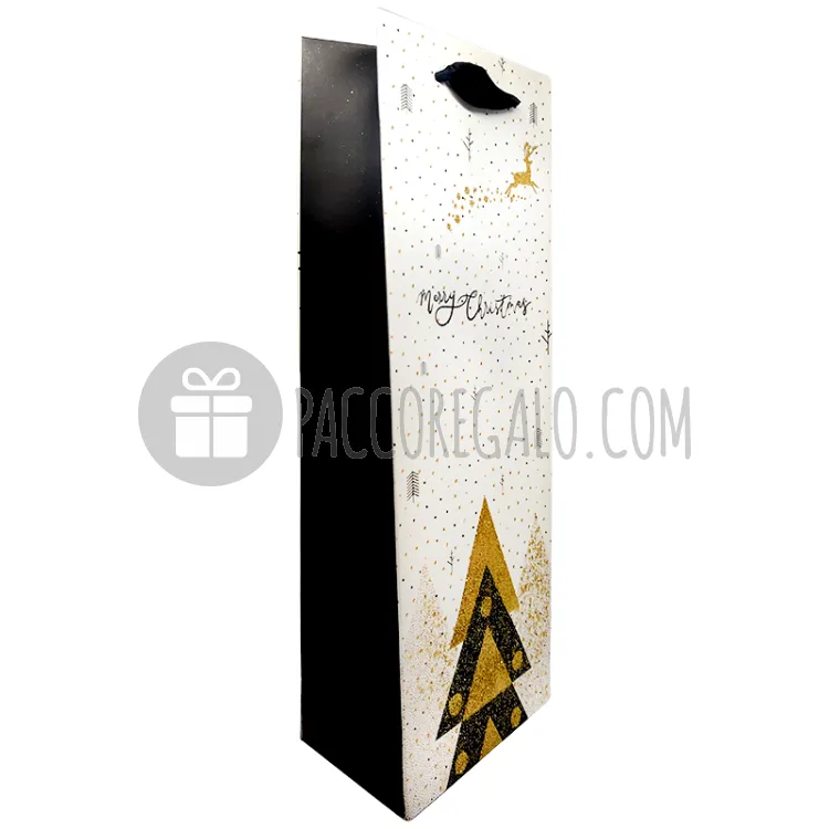 Shopper Portabottiglia Black & Gold "Albero" con stampa glitterata