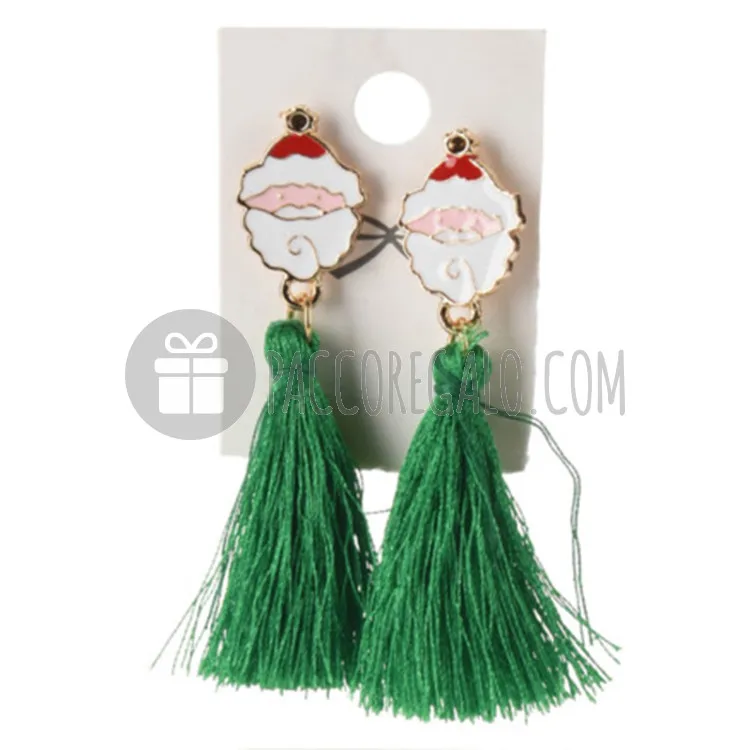 Coppia di orecchini natalizi "Babbo con nappa verde"