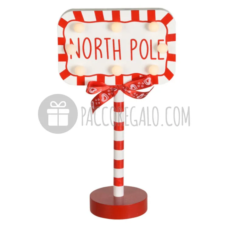 Segnale in legno con led "North pole" rettangolare (cm 28)