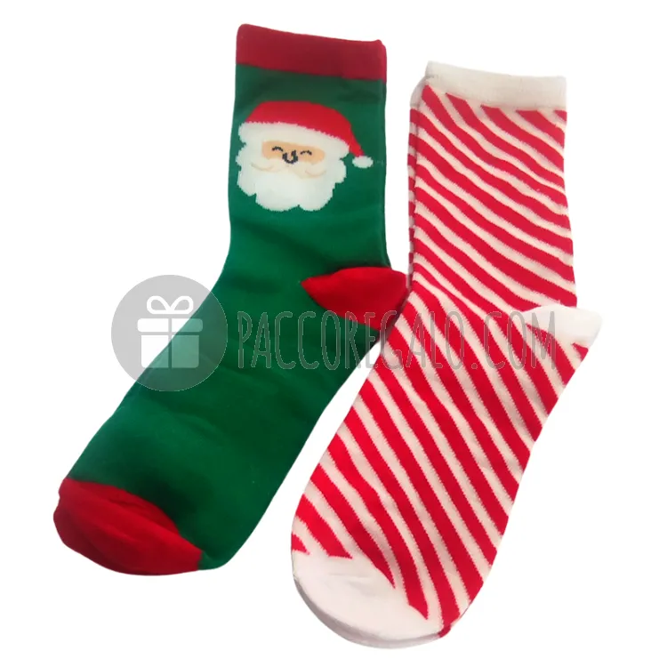 Set 2 paia di calzini natalizi "Babbo e diagonali"