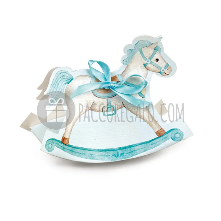 Scatola sagomata Cavallo a dondolo azzurro (10 pezzi)