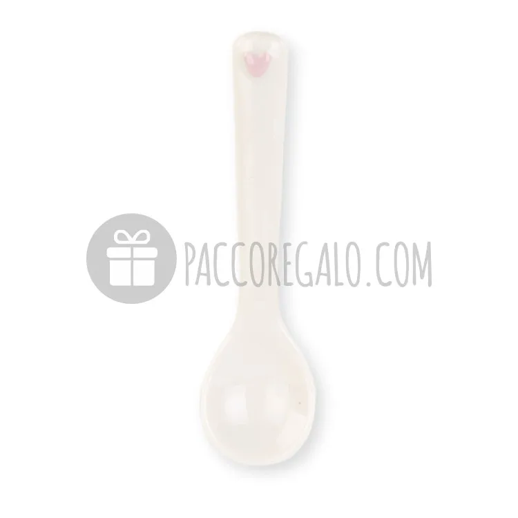Cucchiaino in porcellana bianca con cuore rosa ( cm 10,5 L)