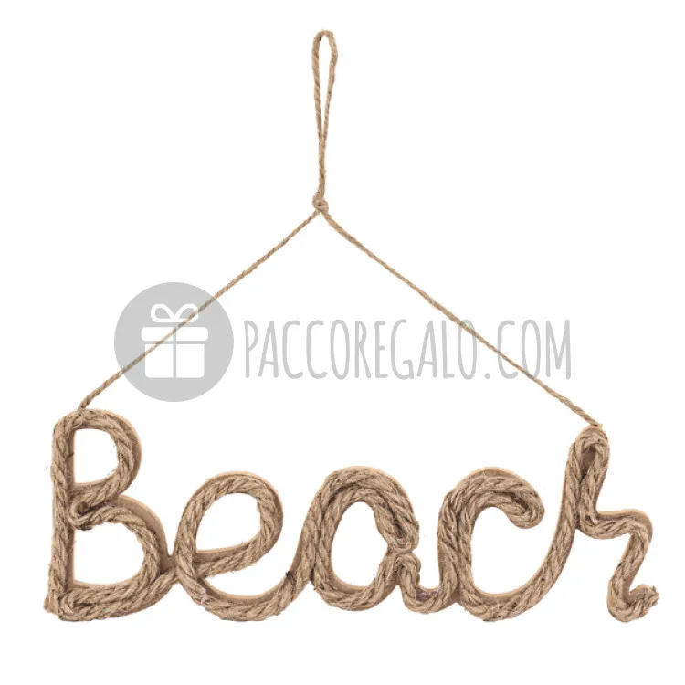 Scritta decorativa BEACH in legno e corda da appendere (cm 29 x 4 x 1,5)