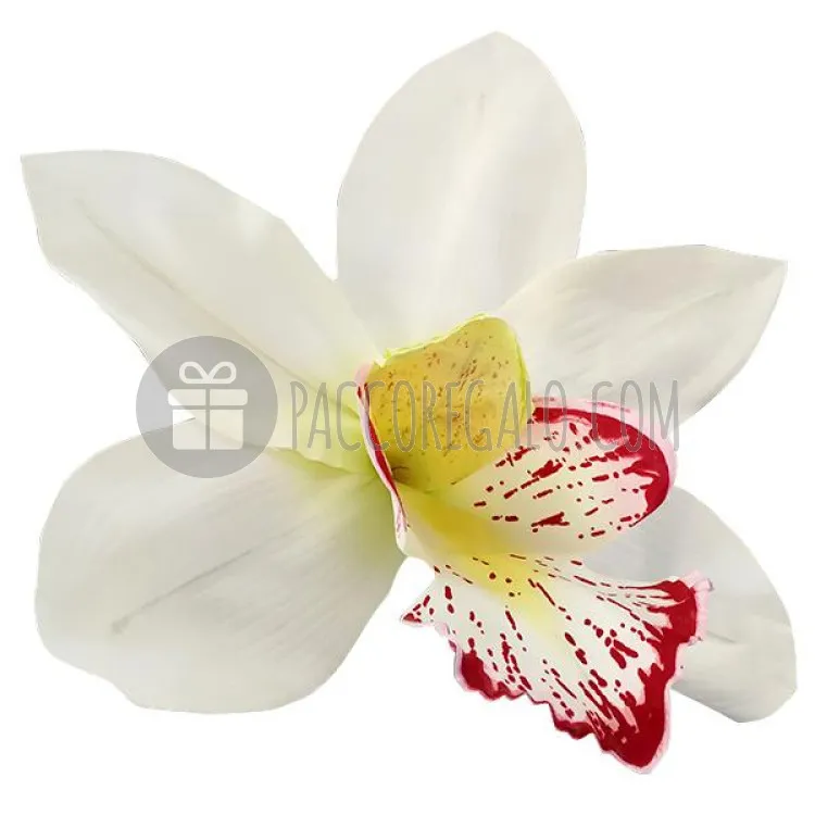 Decorazione Orchidea in stoffa Bianca grande con stelo