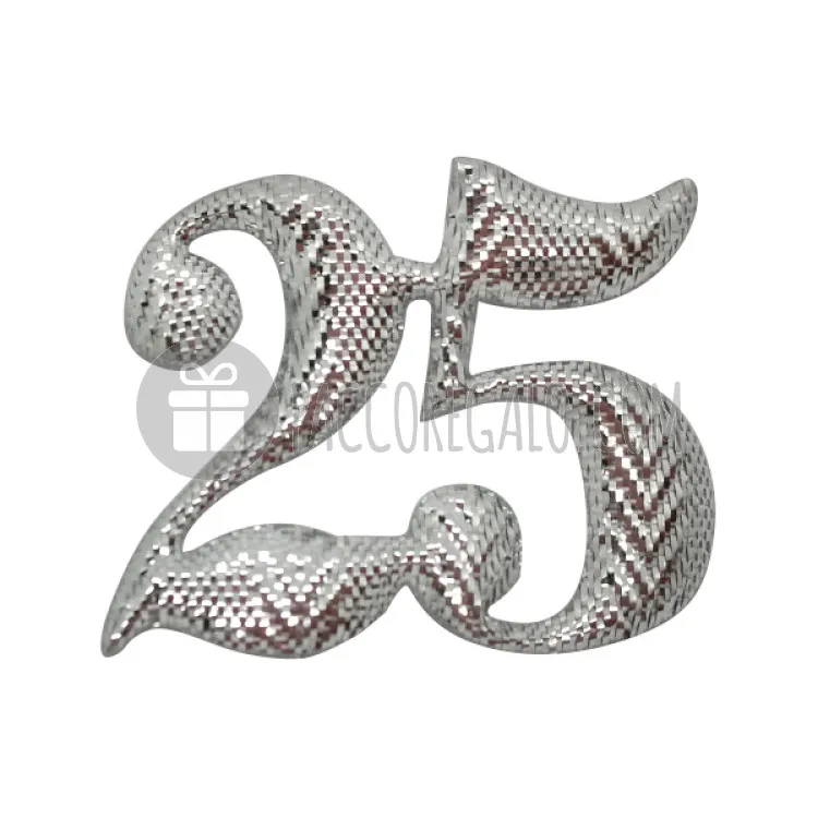 Decorazione in tessuto metal "Numero 25" argento (pz25)-31