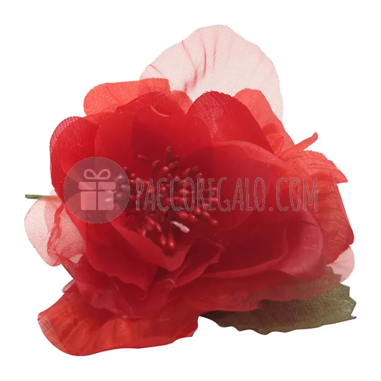 Pick Fiore Peonia grande con pistilli e foglie Colore Rosso-32
