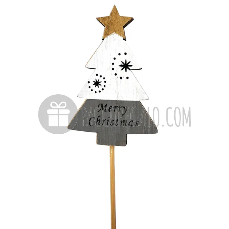 Pick in legno "Albero di Natale" con scritta e stella (cm30)