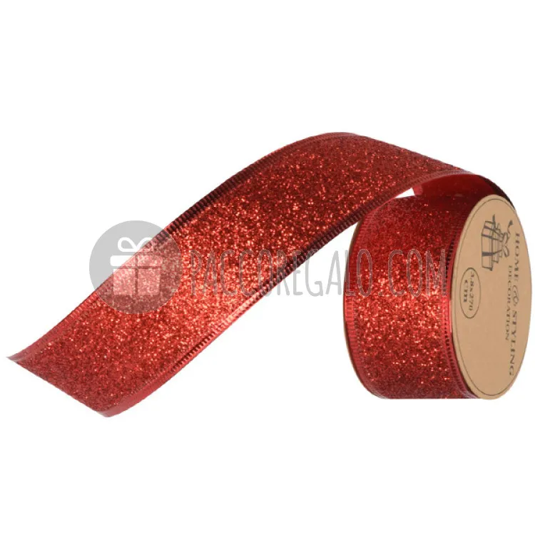 Nastro glitterato con bordo metal Rosso (mt 2,70)