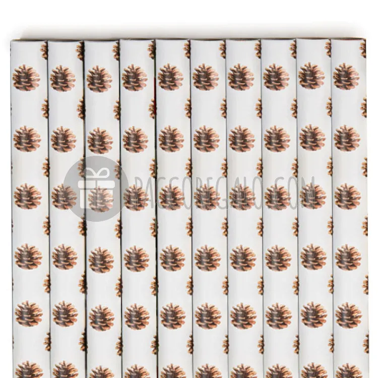 Rotolo di carta regalo fantasia "PIGNE" su fondo bianco (cm 70 x 2 metri)