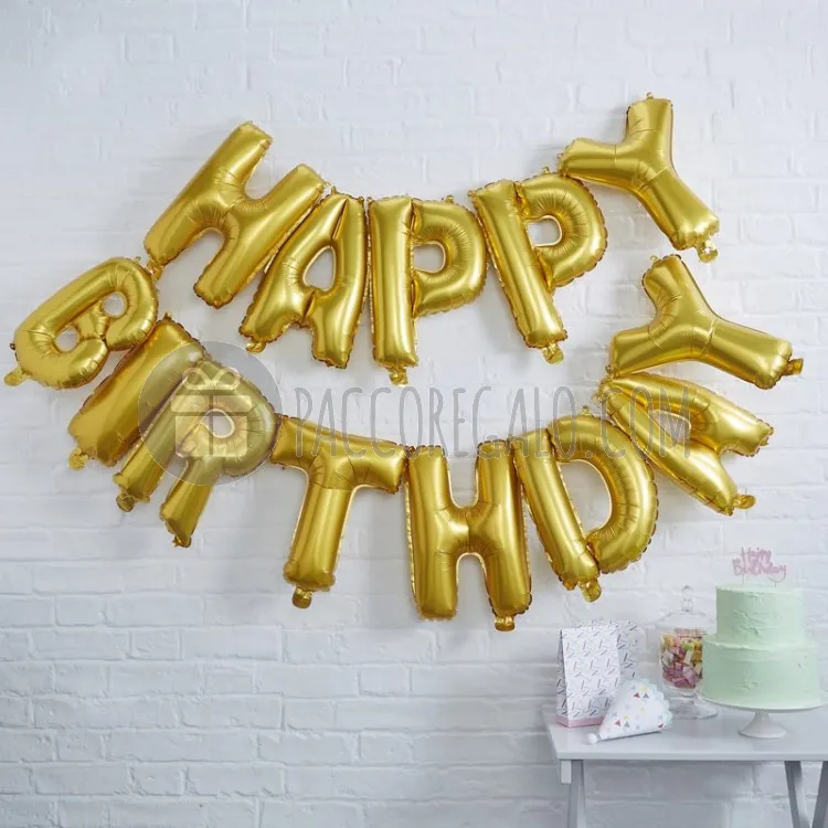 Ghirlanda di palloncini HAPPY BIRTHDAY oro foil Mylar (13 lettere)-31