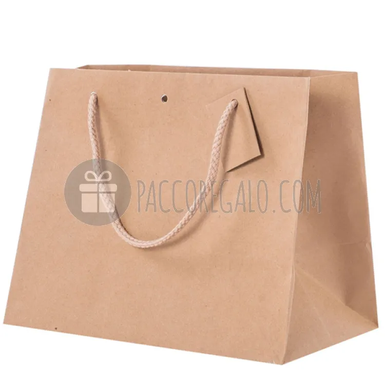 Shopping bags con tags, manici in corda e foro passa-nastro - cm 24 x 14 x 19,5 (10pz)