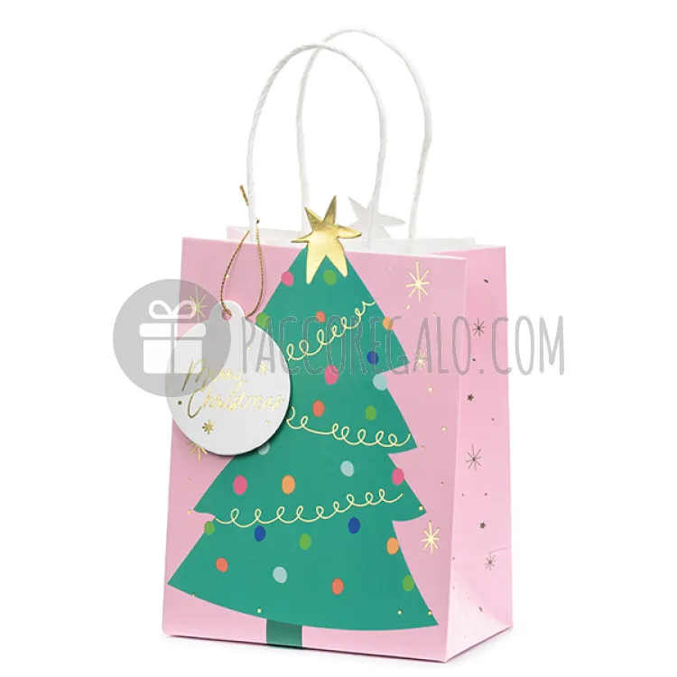 Shopper in carta sagomata con tag "Albero di Natale" (cm 14 + 8 x 20,5) 