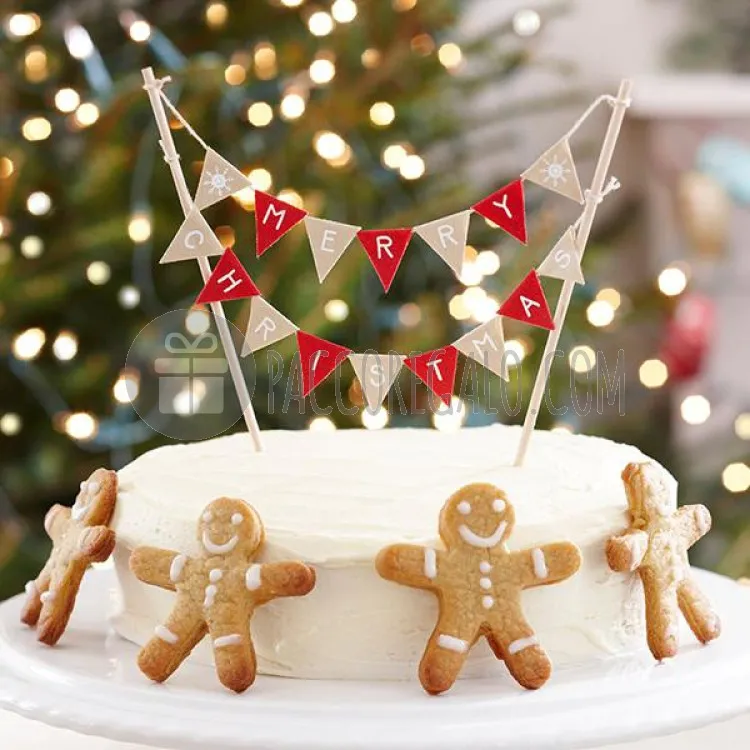 Cake topper "Mini Bunting Merry Christmas" in cotone
