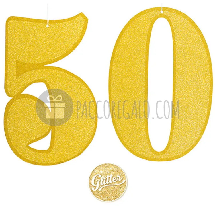 Decorazione da appendere "50" glitter oro (cm 36 x 23)-34