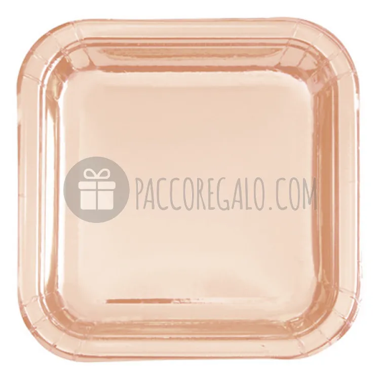 Piatto quadrato in carta oro rosa (cm 18 x 18) _8 pezzi