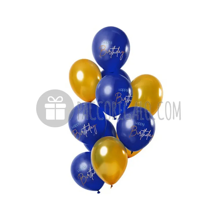 Bouquet di palloncini HappyBirthday blu e oro ( ø 30 cm - 12 pezzi)