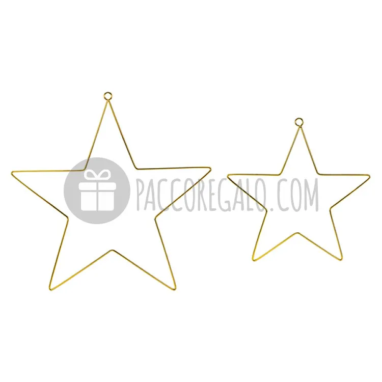 Coppia di stelle da appendere in metallo dorato (cm 20 e 28)