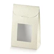 Scatola Bomboniera Sacchetto Pelle bianca con finestra (cm 9x4,5x13)