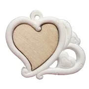 Decorazione doppio cuore in gesso e legno (cm 4,5 x 3,5)