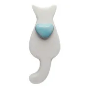Calamita in porcellana Gatto con cuore azzurro (cm 2,5 x 6,8)