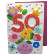 Biglietto augurale 3D "Compleanno 50 Rosa"