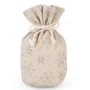 Sacchetto da regalo in tessuto con coulisse "Fiocchi di neve argento" (cm 12 x 15)